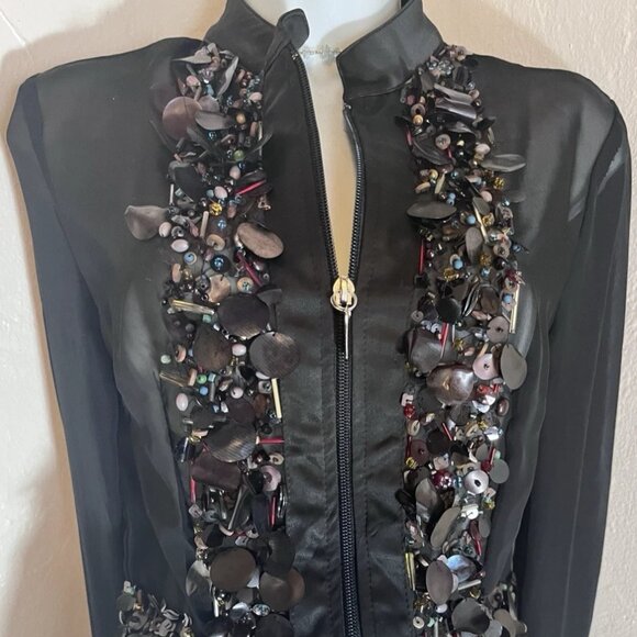 The Vanessa Arantes Black Sheer Evening Jacket with Sequin Detail in size XS is - Picture 1 of 2